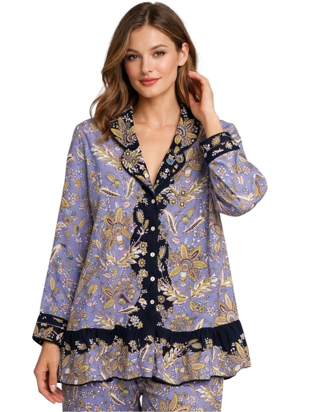 Anthropologie Dahlia Floral Print Long Sleeve Pajama Top Tunic Medium
HH